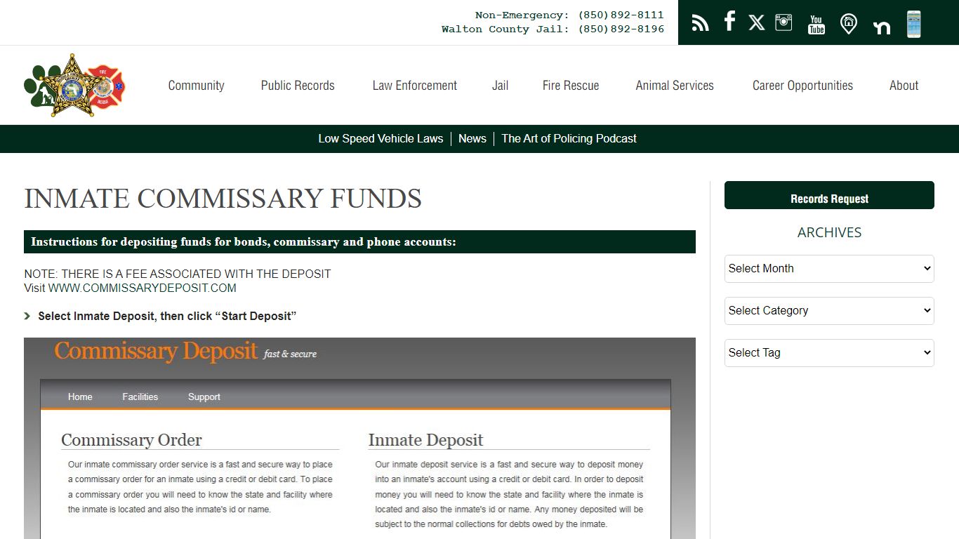 Inmate Commissary Funds | Walton County Sheriff's Office, FL