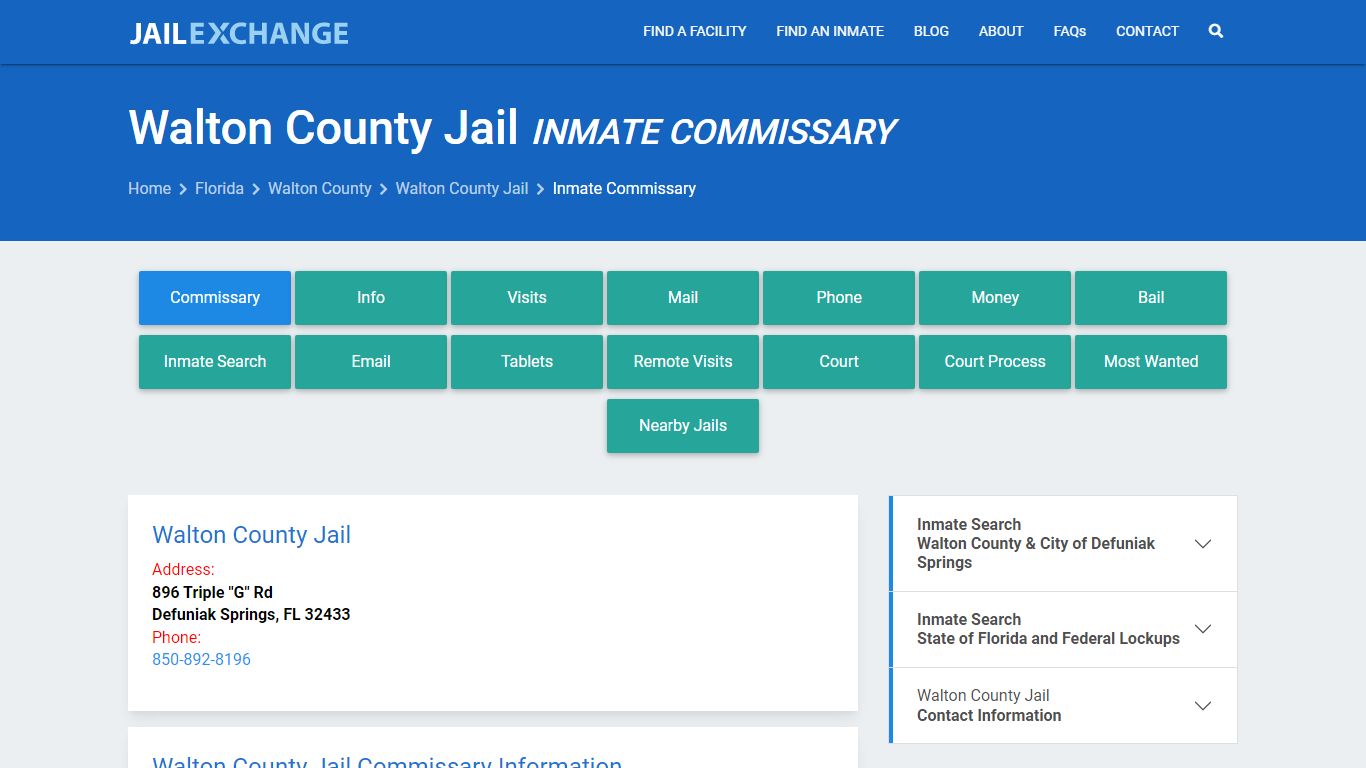 Inmate Commissary, Care Packs - Walton County Jail, FL