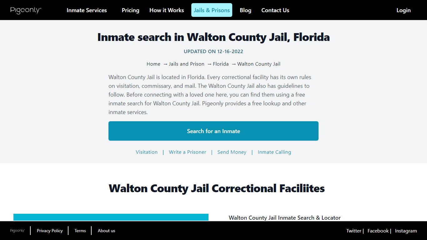 Inmate Search Walton County Jail, Florida | Pigeonly